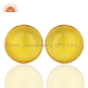 Yellow Onyx Round 925 Sterling Silver 18K Gold Plated Stud Earrings