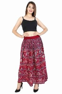 Rayon Crepe Maroon Colour Printed Skirts