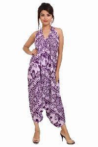 Rayon Elephant Print Purle Jumpsuit