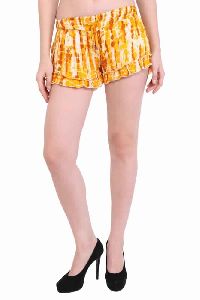 Rayon Party Women Tie-Dye Yellow Color Shorts