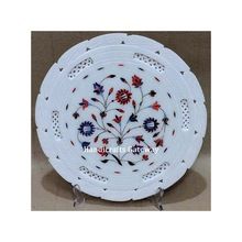 White Marble Hand Crafted Inlay Beautiful Flower Plate