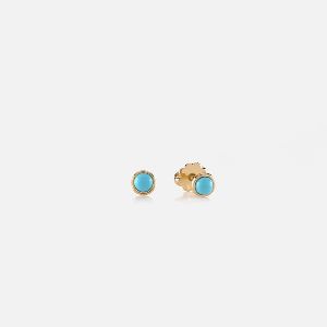 KIDS STUDS EARRINGS IN YELLOW GOLD WITH TURQUOISE BEADS