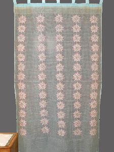 Hand Embroidered Blue Cotton Lucknowi Chikankari Curtain