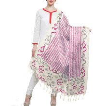 Off white and Pink Color Art silk Dupatta