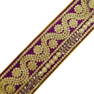 Purple Royal Tape Floral Design Fabric Trim