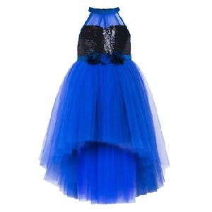 Black sequin Embellished Girls Blue Hi Low Party Dress