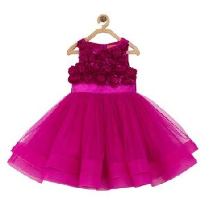 Girls Pink Rosette Party Dress