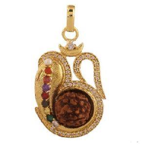 Navaratan rudraksha ganesh gold plated pendant