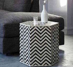 Bone Inlaid Faceted Side Table