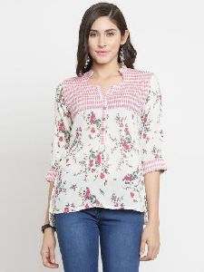 Laabha Women White Floral Print Top