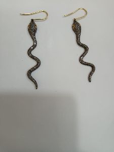 Snake Shaped Silver Stone Earrings