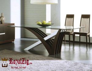 Contemporary Glass top Dining Table Solid Wood