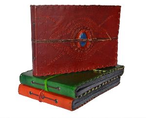 Handmade Embossed Leather Journal - Album with Center Stone Brown Note Book diary