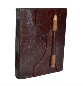 New Design Embossed Leaf Leather Journal Notebook With Pencil