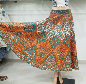 Ethnic Hand Block Printed Women Skirt Multi Colorful