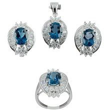 blue topaz gemstone earring ring set