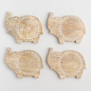 WOODENMOOD Carved Wood Elephant Coasters, Style : Morden