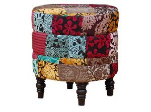 French Style Colourful Round Fabric Heighted Stuffed Stool