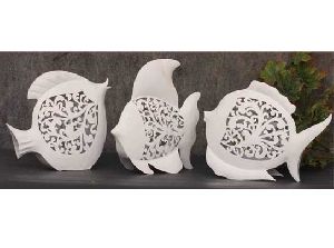 White Ceramic Clay Beautiful Fish Figurine Lanterns to Light