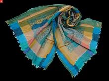 100% Merino Wool Jacquard Scarf with Embroidery