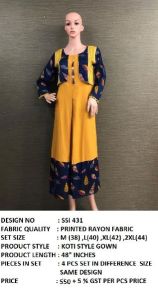 Printed Rayon Kurti With Koti, Size : L, M, XL, XXL