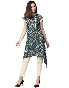 Jaipur Kurti Women Blue and Light Yellow Floral A-Line Cotton Kurta With Pant