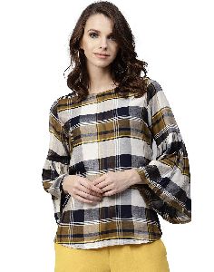 Checked Straight Rayon Top
