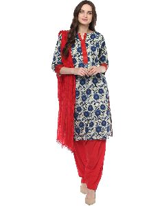 Jaipur Kurti Floral Blue Cotton Suit Set