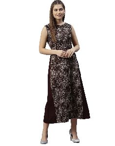 Jaipur Kurti Women Brown Abstract A-Line Cotton Dress