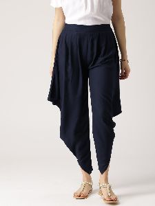 Jaipur Kurti Women Navy Blue Solid Rayon Cowl Pants