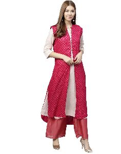 Jaipur Kurti Women Pink Ethnic Motifs Straight Rayon Shrug