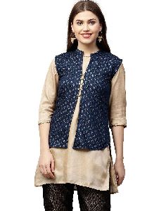 Kurti Women Blue Ethnic Motifs Straight Rayon Shrug