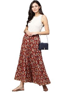 Kurti Women Maroon Ethnic Motifs Straight Cotton Skirt