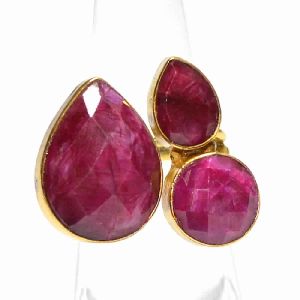 Dyed Ruby Multi Shapes Gold Plated Bezel Gemstone Ring