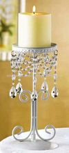 Pillar Candle Holder with Crystal Beads in White Finish