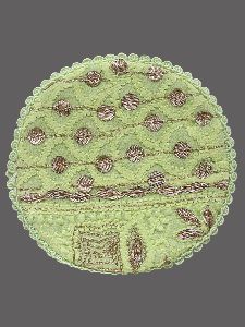 Embroidered Green Georgette Lucknow Chikankari Table Coaster