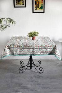 TURQUOISE FLORAL BLOCK DESIGN 6 SEATER TABLE COVER