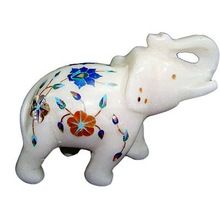 Marble Handcarved Inlay Elephant Statue