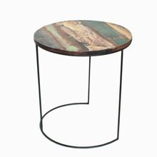 iron Metal Stool With Wooden Top, round side table with wooden top