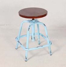 Industrial Bar Stool, Leather Seat Iron Bar Stool Chair