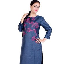 Laethnic Navy Blue Tussar Applique Kurti