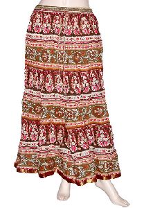 Maxi Full Length Hand Sanganeri Printed Skirt