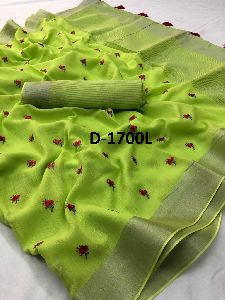 Enticing Pure Linen Embroidery Saree