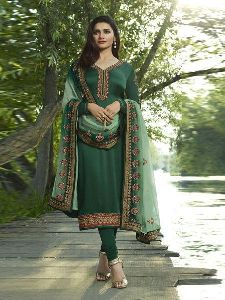 Designer Green Embroidered Straight Suit