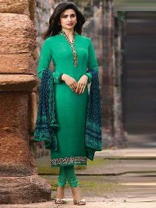 Green Embroidered Straight Suit