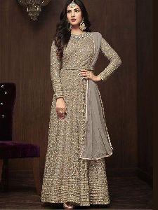 Grey Designer Anarkali Salwar Suit