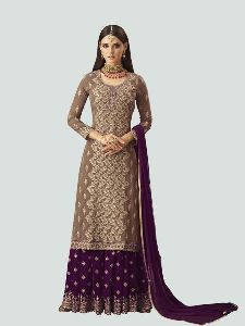Purple and Beige Sharara Suit