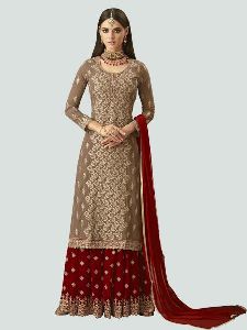 Red and Beige Sharara Suit