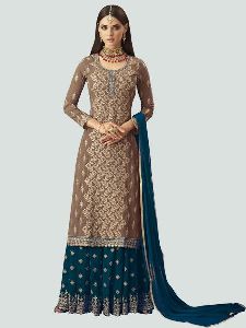 Turquoise and Beige Sharara Suit