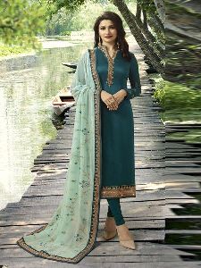 Turquoise and CGreen Designer Straight Salwar Suit